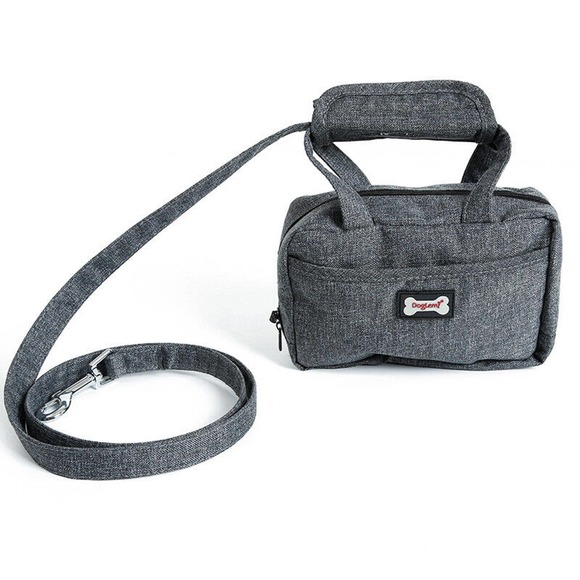 Dog Purse Leash Bag with Poop Bag Dispenser Front Pocket and Center Zipper RED - Picture 8 of 11